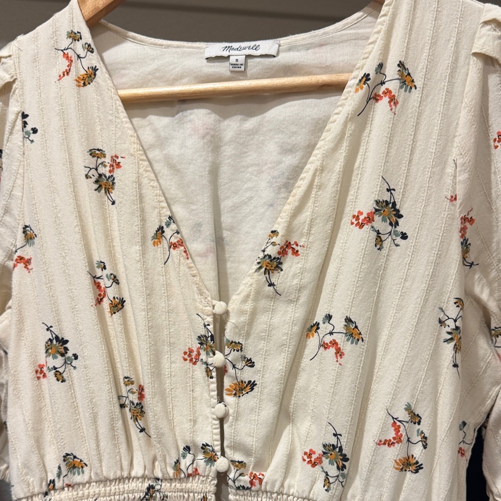 Madewell Cream Floral Midi Dress